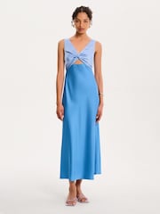 Blau - Omnes Maggy Colour Block Front Twist Back Bow Midi Dress - Bild 4 von 4