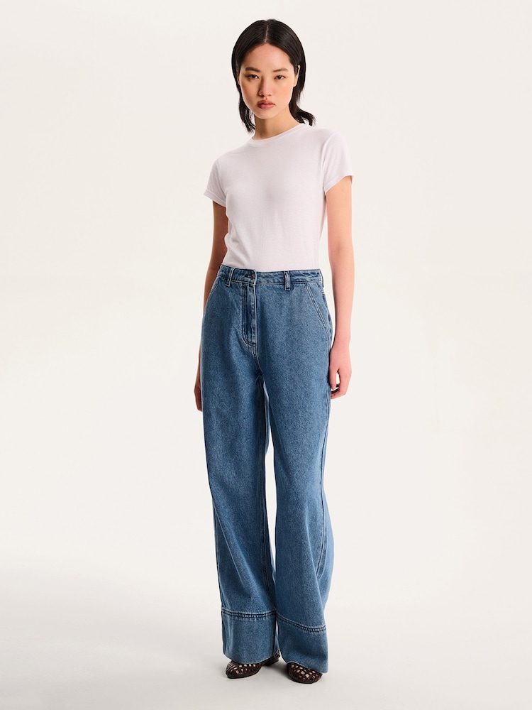 Omnes Blue Portland 100% Cotton Floral Embroidered Jeans in Light-Wash Denim - Image 1 of 2