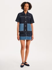Omnes Blue Oversized Ronnie 100% Cotton Contrast Patch Shirt in Dark Wash Denim - Image 1 of 5
