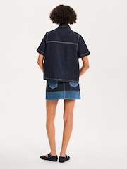 Omnes Blue Oversized Ronnie 100% Cotton Contrast Patch Shirt in Dark Wash Denim - Image 2 of 5