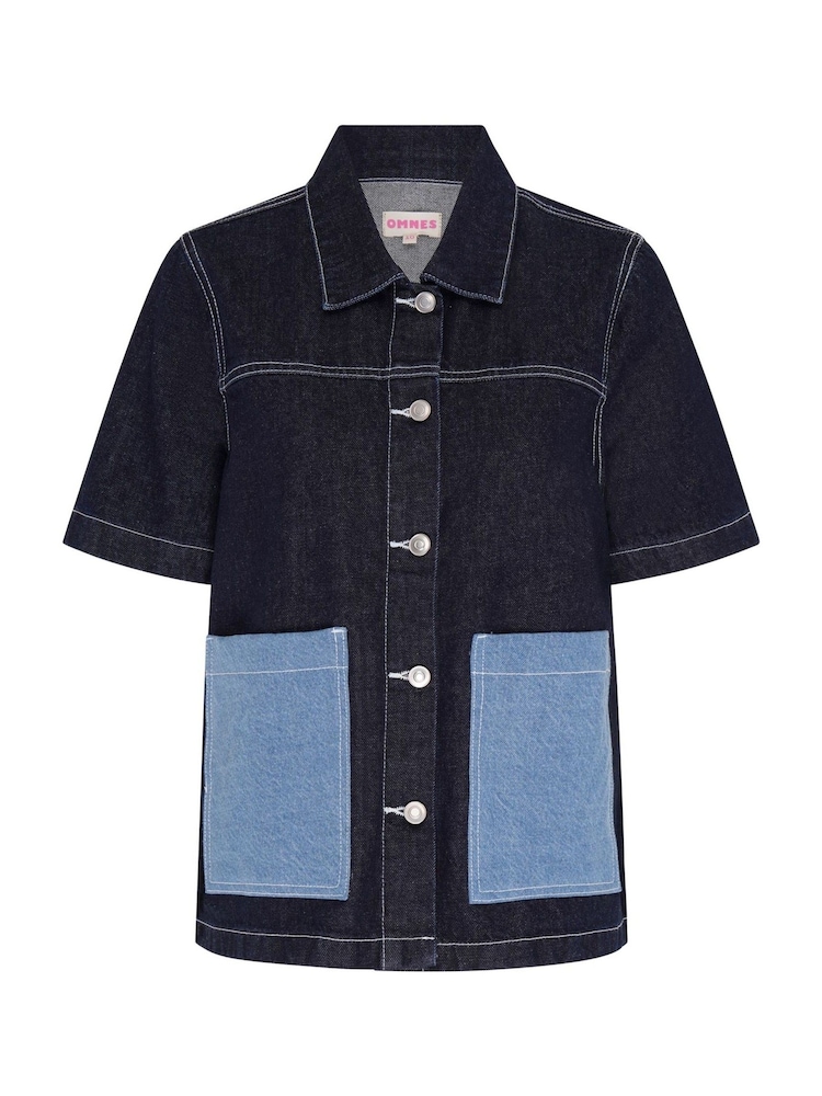 Omnes Blue Oversized Ronnie 100% Cotton Contrast Patch Shirt in Dark Wash Denim - Image 5 of 5 Omnes Blue Oversized Ronnie 100% Cotton Contrast Patch Shirt in Dark Wash Denim - Image 5 of 5
