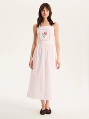 Omnes White Rosabella 100% Cotton Tie Back Floral Embroidered Midi Dress - Image 1 of 5