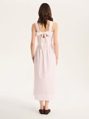 Omnes White Rosabella 100% Cotton Tie Back Floral Embroidered Midi Dress - Image 2 of 5