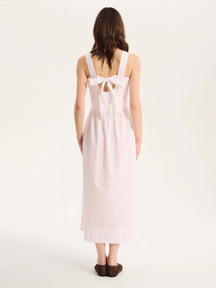 Omnes White Rosabella 100% Cotton Tie Back Floral Embroidered Midi Dress - Image 2 of 5
