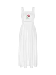 Omnes White Rosabella 100% Cotton Tie Back Floral Embroidered Midi Dress - Image 5 of 5