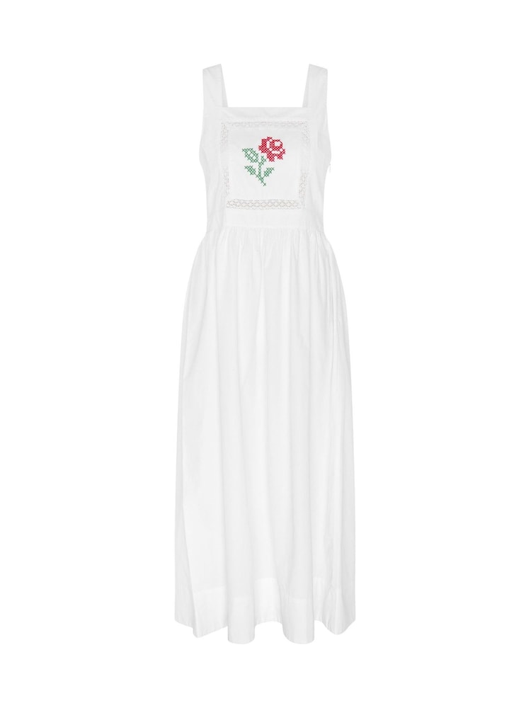Omnes White Rosabella 100% Cotton Tie Back Floral Embroidered Midi Dress - Image 5 of 5