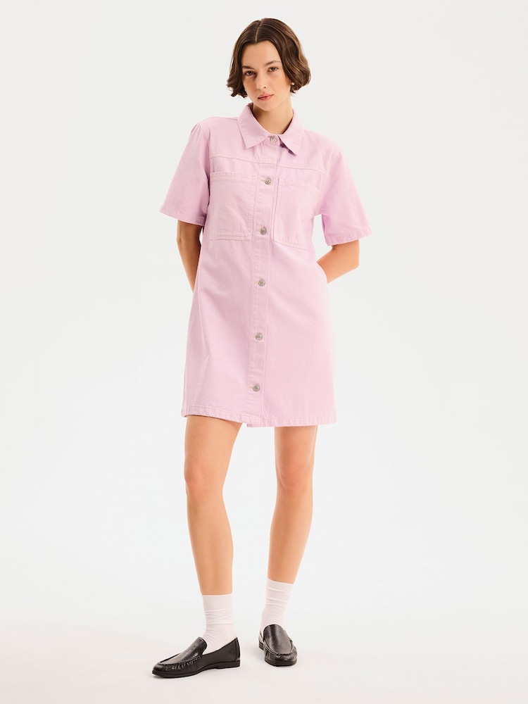 Omnes Purple 100% Cotton Olivia Denim Collard Mini Dress - Image 1 of 6 Omnes Purple 100% Cotton Olivia Denim Collard Mini Dress - Image 1 of 6