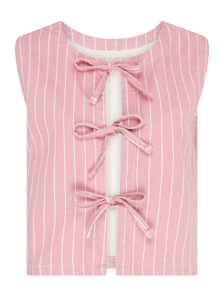 Omnes Pink Sloan 100% Cotton Denim Vest in Pinstripe - Image 6 of 6 Omnes Pink Sloan 100% Cotton Denim Vest in Pinstripe - Image 6 of 6