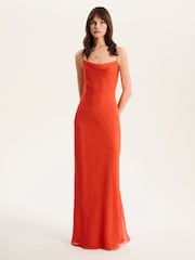 Omnes Orange Koko Strappy Chiffon Cowl Neck Maxi Dress - Image 1 of 4