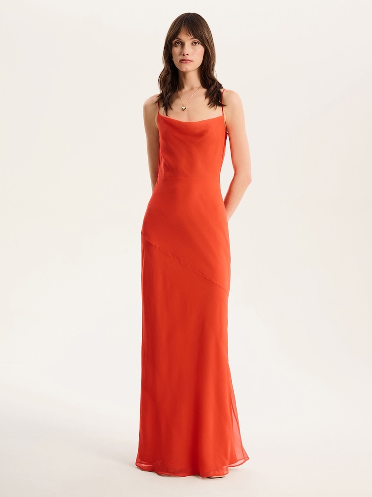 Omnes Orange Koko Strappy Chiffon Cowl Neck Maxi Dress - Image 1 of 4