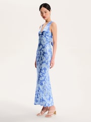 Omnes Blue Nova Tie Back Midi Floral V-Neck Dress - Image 2 of 5