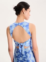 Omnes Blue Nova Tie Back Midi Floral V-Neck Dress - Image 4 of 5