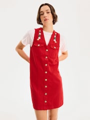 Omnes Red 100% Cotton Talula Denim Floral Embroidered Mini Dress - Image 3 of 6