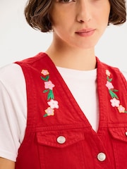 Omnes Red 100% Cotton Talula Denim Floral Embroidered Mini Dress - Image 4 of 6