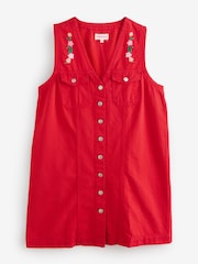 Omnes Red 100% Cotton Talula Denim Floral Embroidered Mini Dress - Image 5 of 6