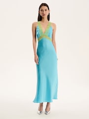 Omnes Blue Chrome Aurelia Lace Low Back Slip Maxi Dress - Image 1 of 5