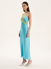 Omnes Blue Chrome Aurelia Lace Low Back Slip Maxi Dress - Image 2 of 5
