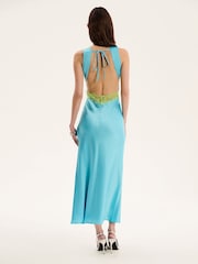 Omnes Blue Chrome Aurelia Lace Low Back Slip Maxi Dress - Image 3 of 5