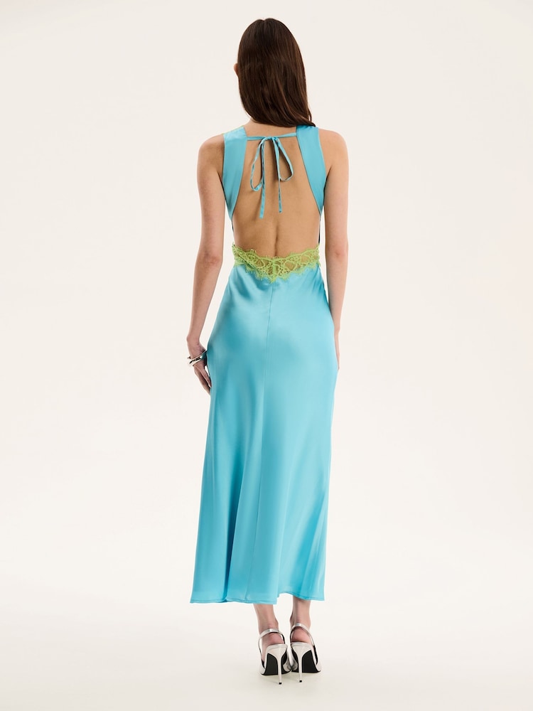 Omnes Blue Chrome Aurelia Lace Low Back Slip Maxi Dress - Image 3 of 5
