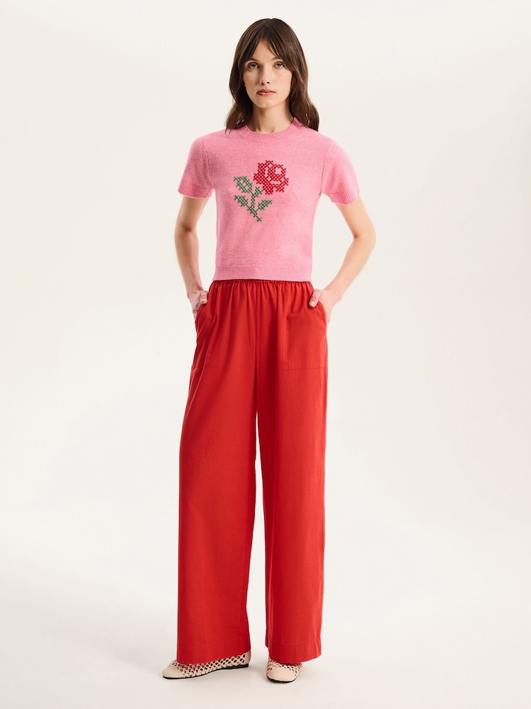Omnes Pink Lexi Cross Stitched Rose Knit Tank Top - Image 1 of 3