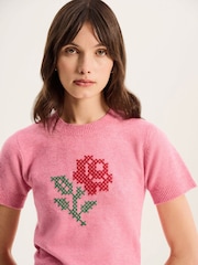 Omnes Pink Lexi Cross Stitched Rose Knit Tank Top - Image 2 of 3