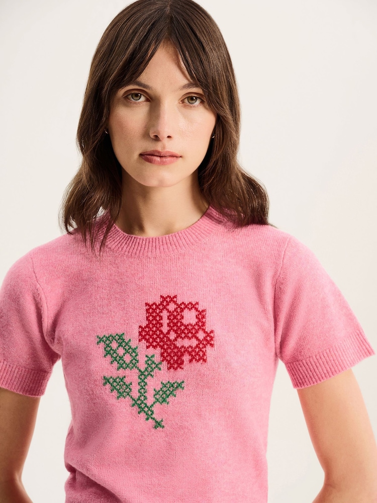 Omnes Pink Lexi Cross Stitched Rose Knit Tank Top - Image 2 of 3