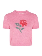 Omnes Pink Lexi Cross Stitched Rose Knit Tank Top - Image 3 of 3