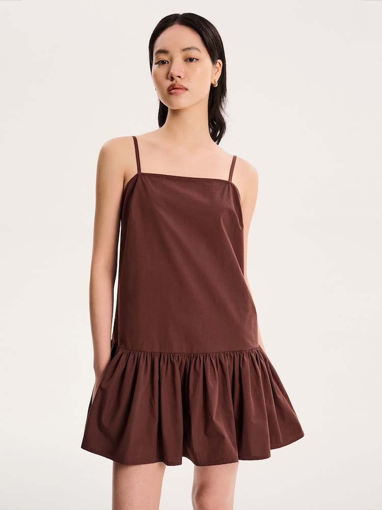 Omnes Brown 100% Cotton Meryl Drop Waist Strappy Mini Dress - Image 4 of 5