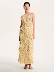 Omnes Yellow Missy Ruffle Chiffon Maxi Floral Dress - Image 1 of 4