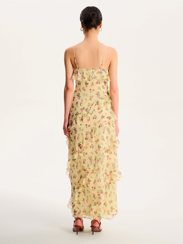 Omnes Yellow Missy Ruffle Chiffon Maxi Floral Dress - Image 2 of 4