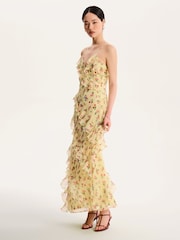 Omnes Yellow Missy Ruffle Chiffon Maxi Floral Dress - Image 4 of 4