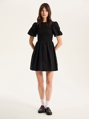 Schwarz - Omnes Terri 100% Cotton Shirred Puff Sleeve Floral Midi Dress - Bild 1 von 4