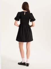 Schwarz - Omnes Terri 100% Cotton Shirred Puff Sleeve Floral Midi Dress - Bild 2 von 4