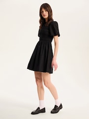 Schwarz - Omnes Terri 100% Cotton Shirred Puff Sleeve Floral Midi Dress - Bild 4 von 4