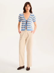 Omnes Blue 100% Cotton Harper V-Neck Knit Tank Top in Stripe - Image 2 of 5