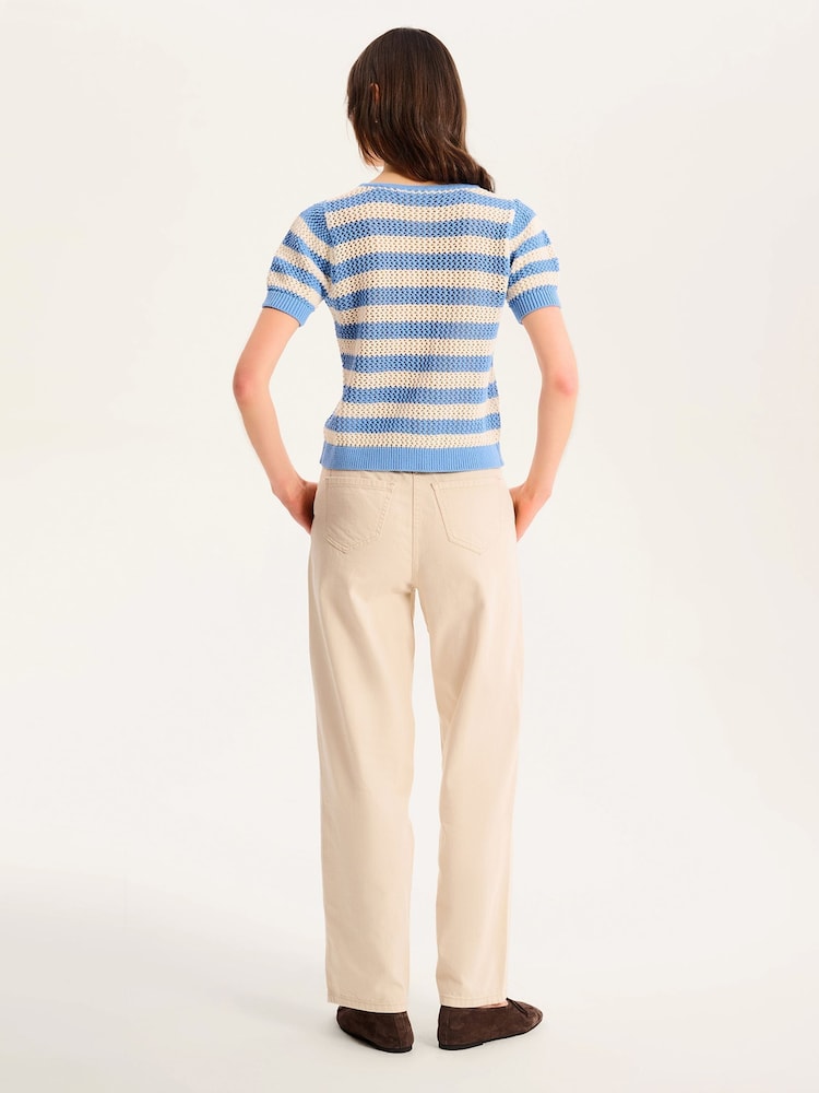 Omnes Blue 100% Cotton Harper V-Neck Knit Tank Top in Stripe - Image 2 of 5