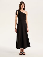 Omnes Black Junaya 100% Cotton One Shoulder Midi Dress - Image 1 of 4