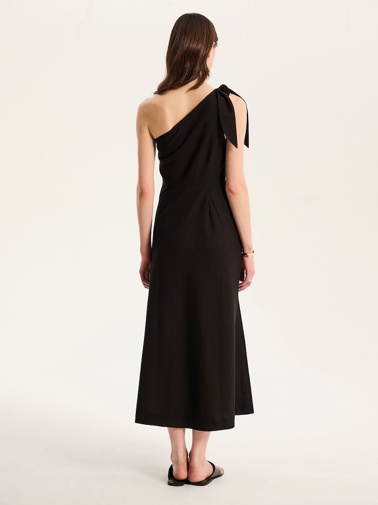 Omnes Black Junaya 100% Cotton One Shoulder Midi Dress - Image 2 of 4