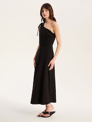 Omnes Black Junaya 100% Cotton One Shoulder Midi Dress - Image 4 of 4