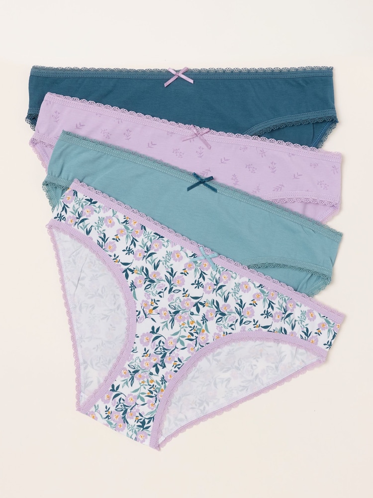 FatFace Purple 4 Pack of Floral High Leg Knickers - Image 1 of 3 FatFace Purple 4 Pack of Floral High Leg Knickers - Image 1 of 3
