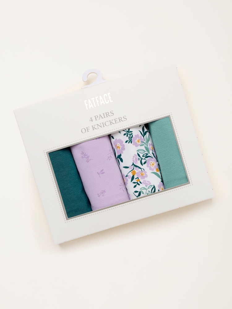 FatFace Purple 4 Pack of Floral High Leg Knickers - Image 2 of 3 FatFace Purple 4 Pack of Floral High Leg Knickers - Image 2 of 3