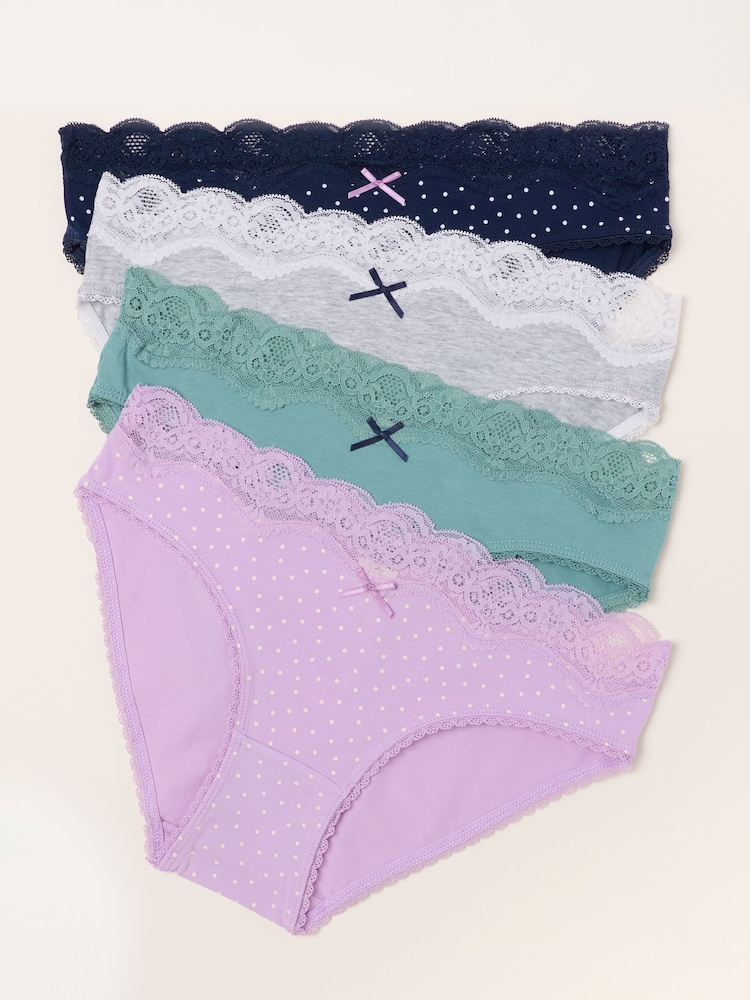 FatFace Green 4 Pack of Spot High Leg Knickers - Image 1 of 3 FatFace Green 4 Pack of Spot High Leg Knickers - Image 1 of 3