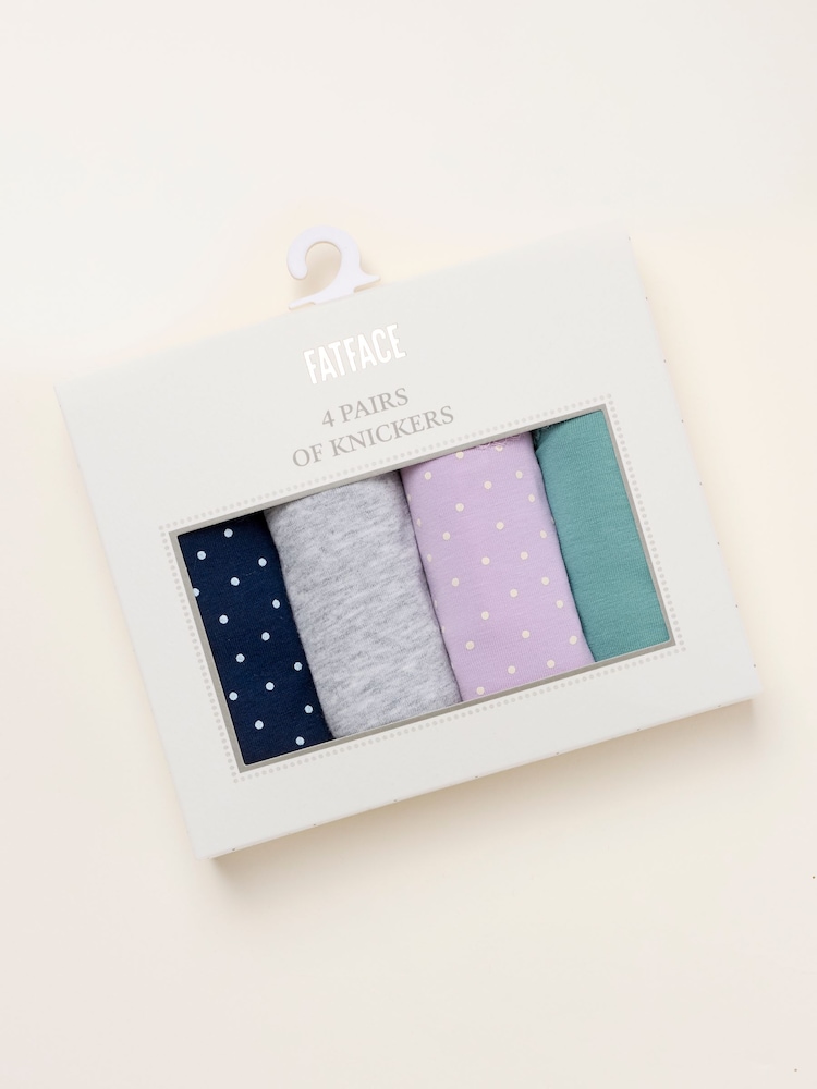 FatFace Green 4 Pack of Spot High Leg Knickers - Image 2 of 3 FatFace Green 4 Pack of Spot High Leg Knickers - Image 2 of 3