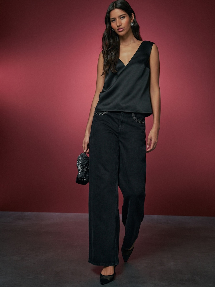 Black Bow Back Detail Sleeveless Top - Image 1 of 8 Black Bow Back Detail Sleeveless Top - Image 1 of 8