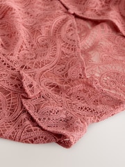 Pink - Paisley-Bluse mit Spitzenbesatz und V-Ausschnitt - Bild 3 von 3
