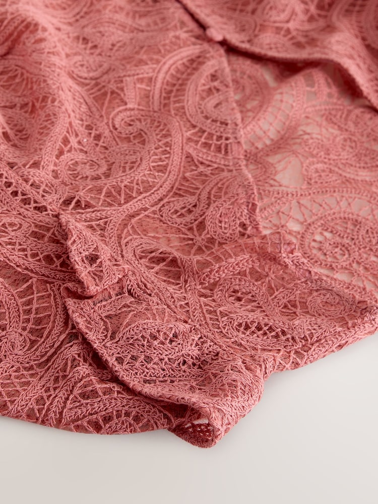Pink - Paisley-Bluse mit Spitzenbesatz und V-Ausschnitt - Bild 3 von 3