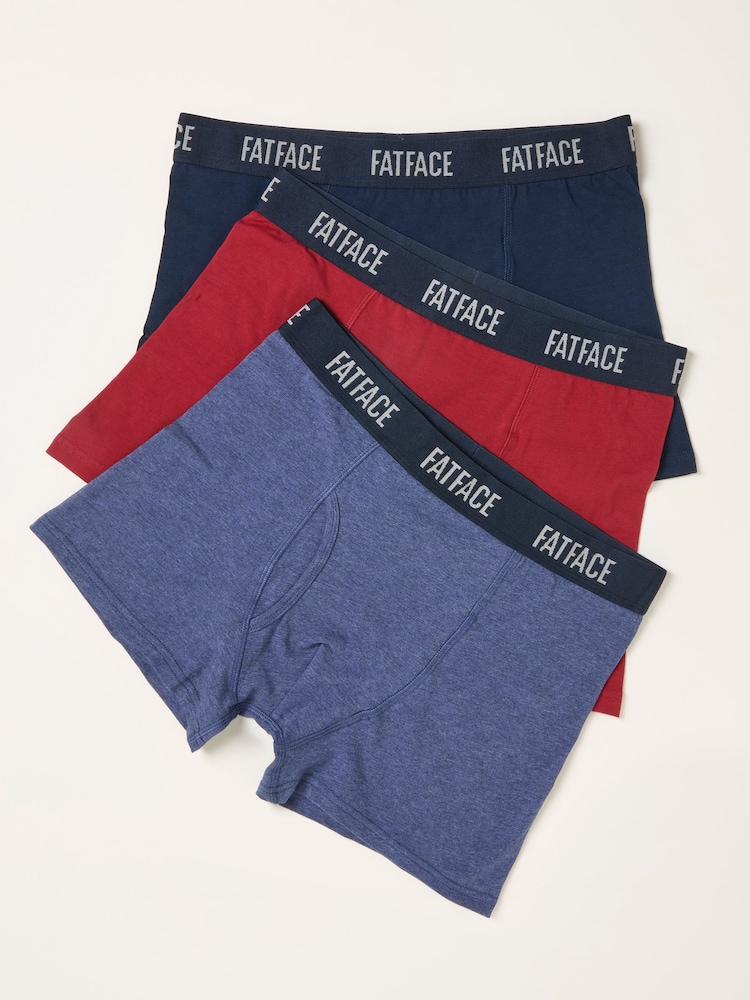 FatFace Red 3 Pairs of Plain Boxers - Image 1 of 2 FatFace Red 3 Pairs of Plain Boxers - Image 1 of 2
