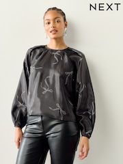 Estampado de lazos en negro/plateado - Blusa de manga larga voluminosa - Imagen 11 de 11