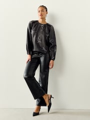 Black/Silver Bow Print - Bluse mit weiten, langen Ärmeln - Bild 4 von 9
