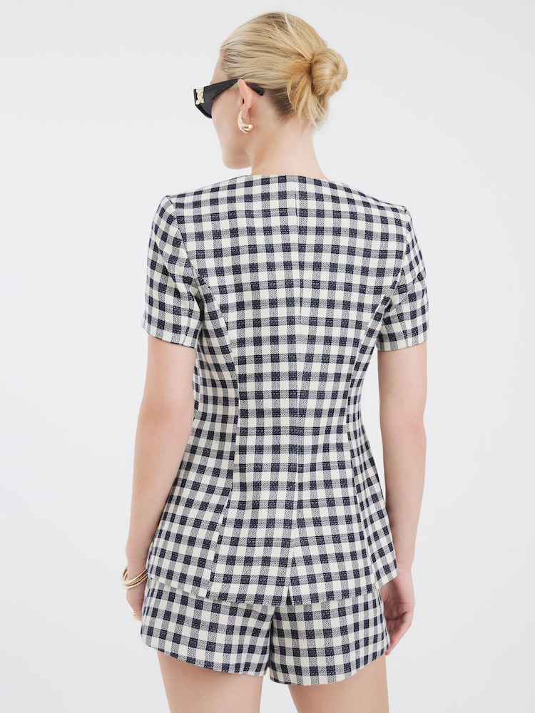 River Island Black Gingham Cropped Sleeve Jacket - Image 2 of 4 River Island Black Gingham Cropped Sleeve Jacket - Image 2 of 4